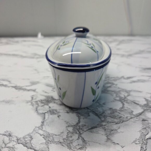 Butter Boat Cook Street Inc. Oval Boat With Insert / Lid Floral Striped - Picture 3 of 12